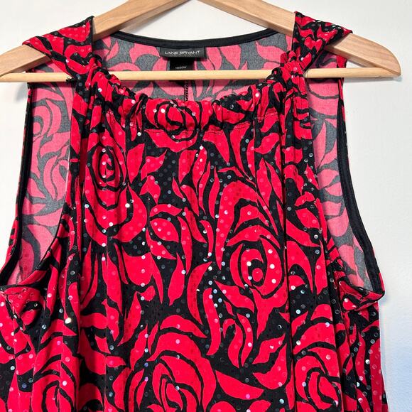 Lane Bryant Women's Dress Sequin Sparkle Red Black Sleeveless Ruched Collar - Picture 9 of 16